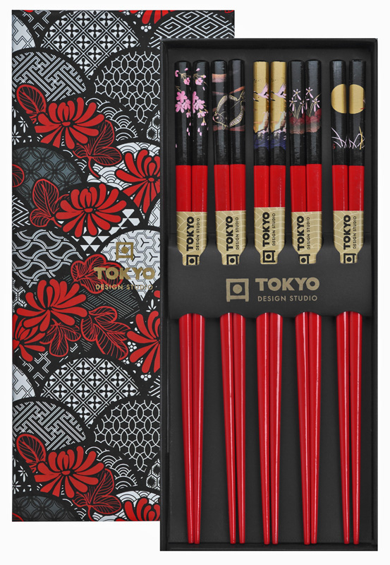 Tokyo Design Studio - Chopsticks Set - Rode Eetstokjes - Set van 5