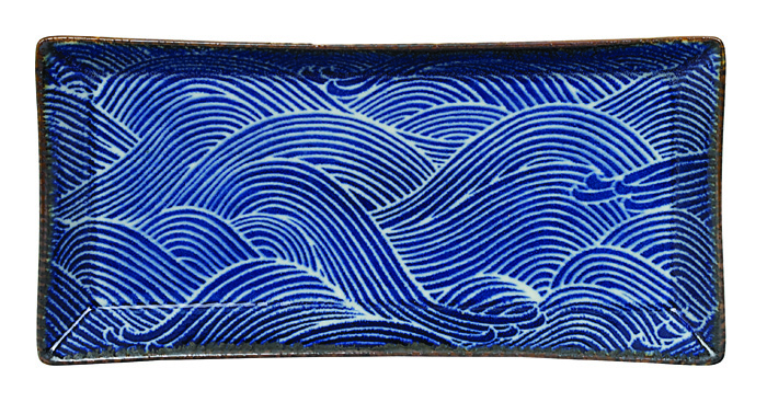 Donkerblauw/Wit Rechthoekig Bord - Seigaiha - 23 x 11.5 x 2.3cm