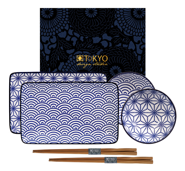 voor mij Karu een schuldeiser Tokyo Design Studio - Nippon Blue - sushi borden set - Golven/Ster - 21 x  13.5 & 9.5 x 3cm ⋆ The Oriental Shop