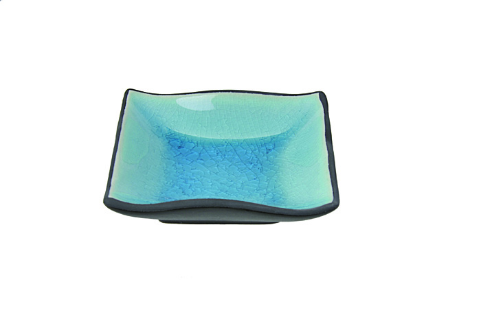 Zwart/Turquois Vierkant Bord - Glassy Turquoise - 9 x 9cm