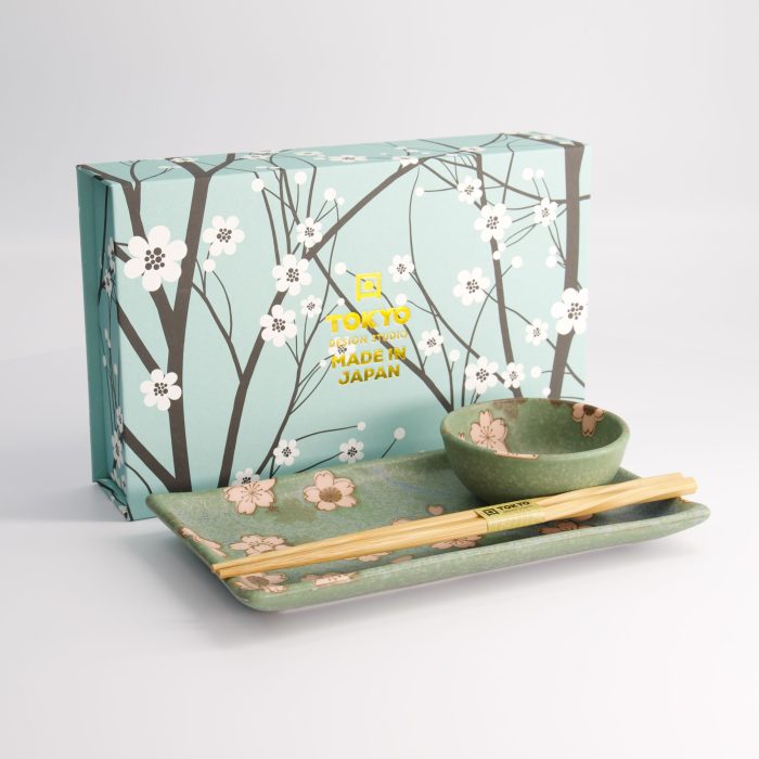 Tokyo Design Studio - Sakura Groen Sushi Set - 2 stuks - Inclusief Chopsticks - 22,5x12,7cm & 8,6x3,6cm - Afbeelding 4